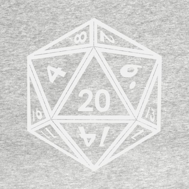 Transparent D20 Dice (White Outline) Full Size by Stupid Coffee Designs